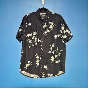 Hollister Epic Flex Shirt Men's Size large Black Pink Floral Collared Spring